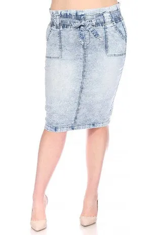 'Belted & Ready" Mineral Wash Jean Skirt