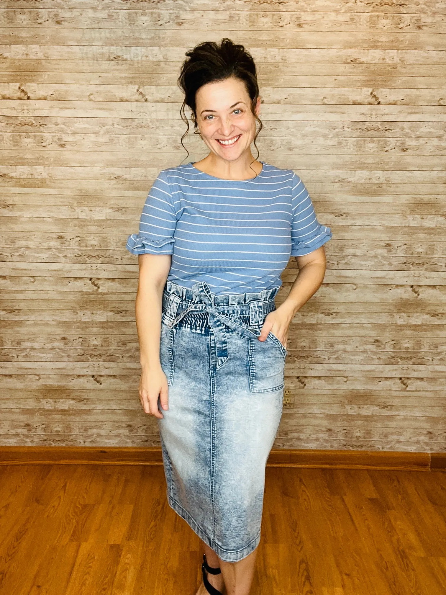 'Belted & Ready" Mineral Wash Jean Skirt