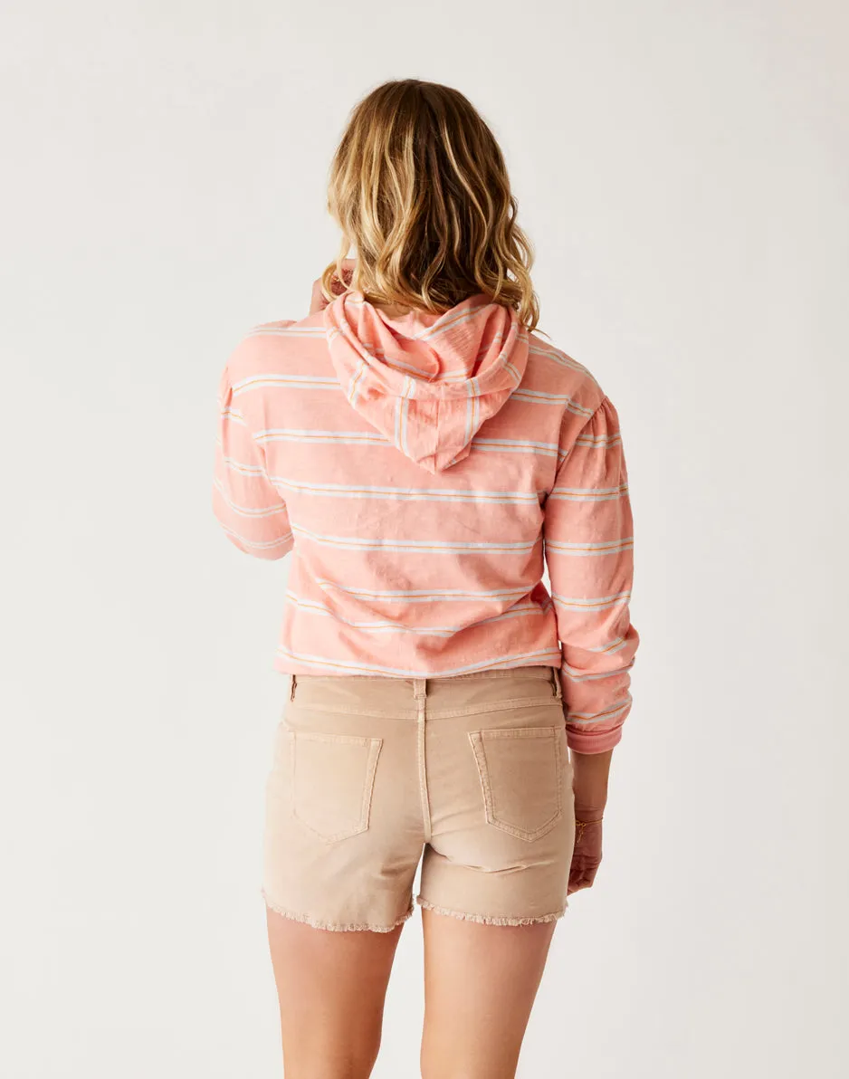 Birdie Slub Hoodie: Electric Coral Rugby Stripe