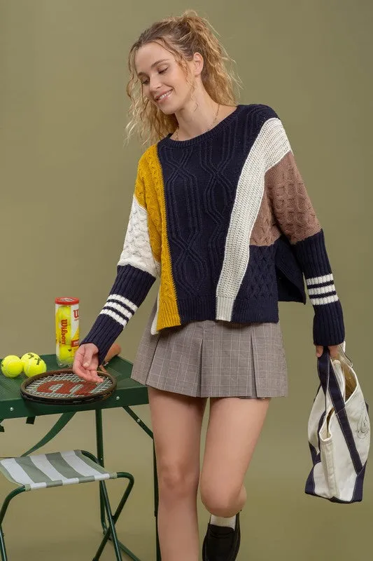 BLAIR COLORBLOCK CABLEKNIT SWEATER