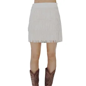 Blue B Women's Faux Leather Fringe Tiered Mini Skirt - White