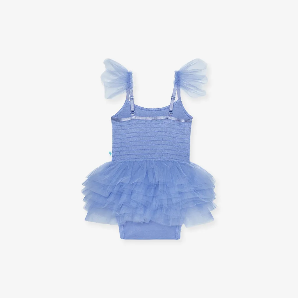 Blue Dew Tulle Smocked Bodysuit Dress