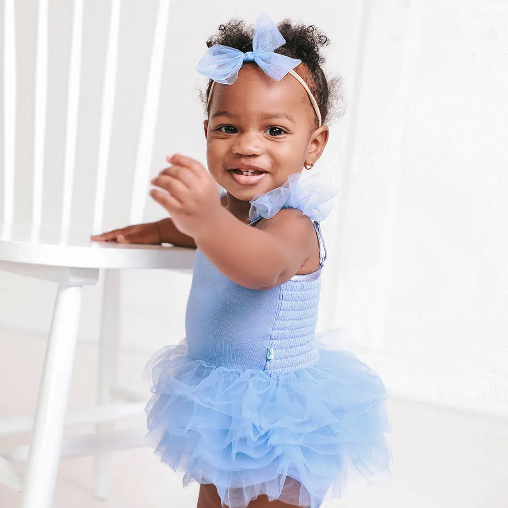 Blue Dew Tulle Smocked Bodysuit Dress