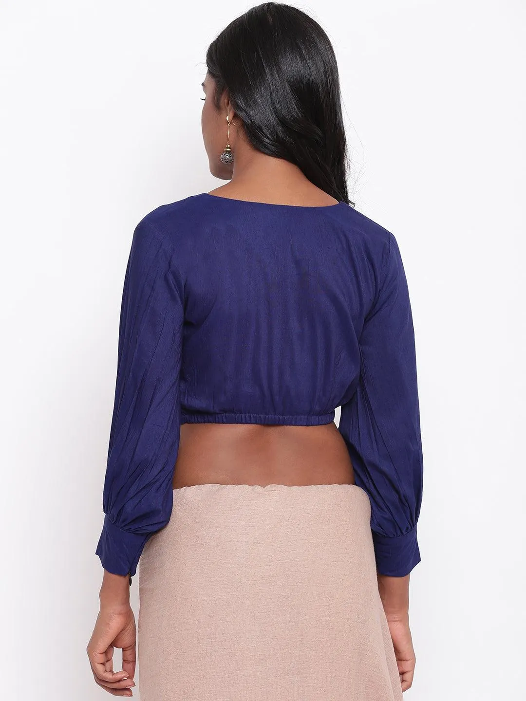 Blue Gathered Sleeve Top