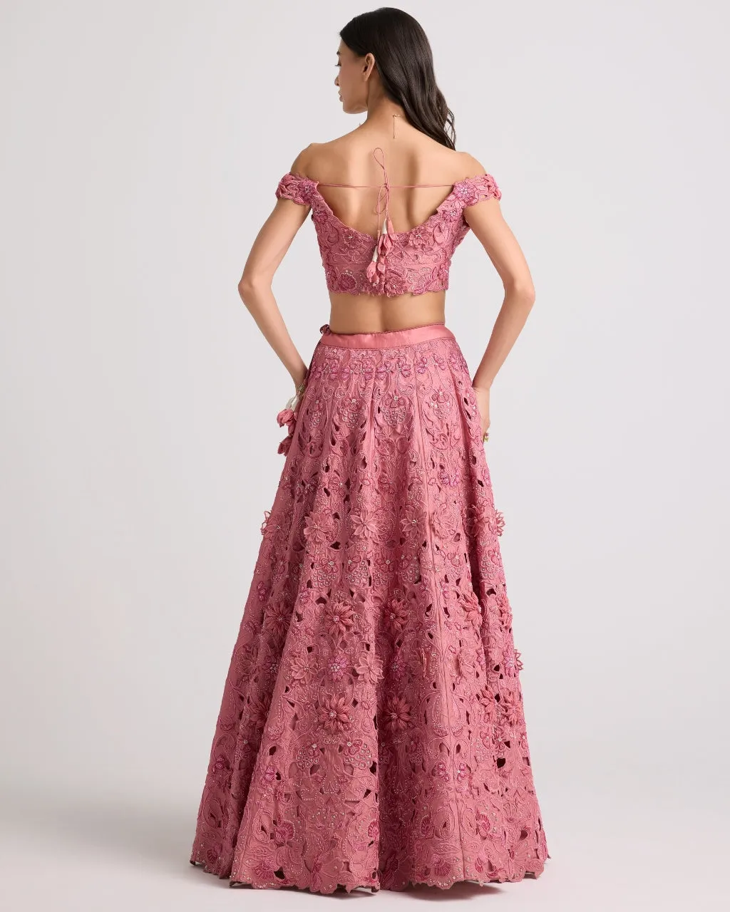 Blush 3D Floral Applique And Beadwork Skirt Set