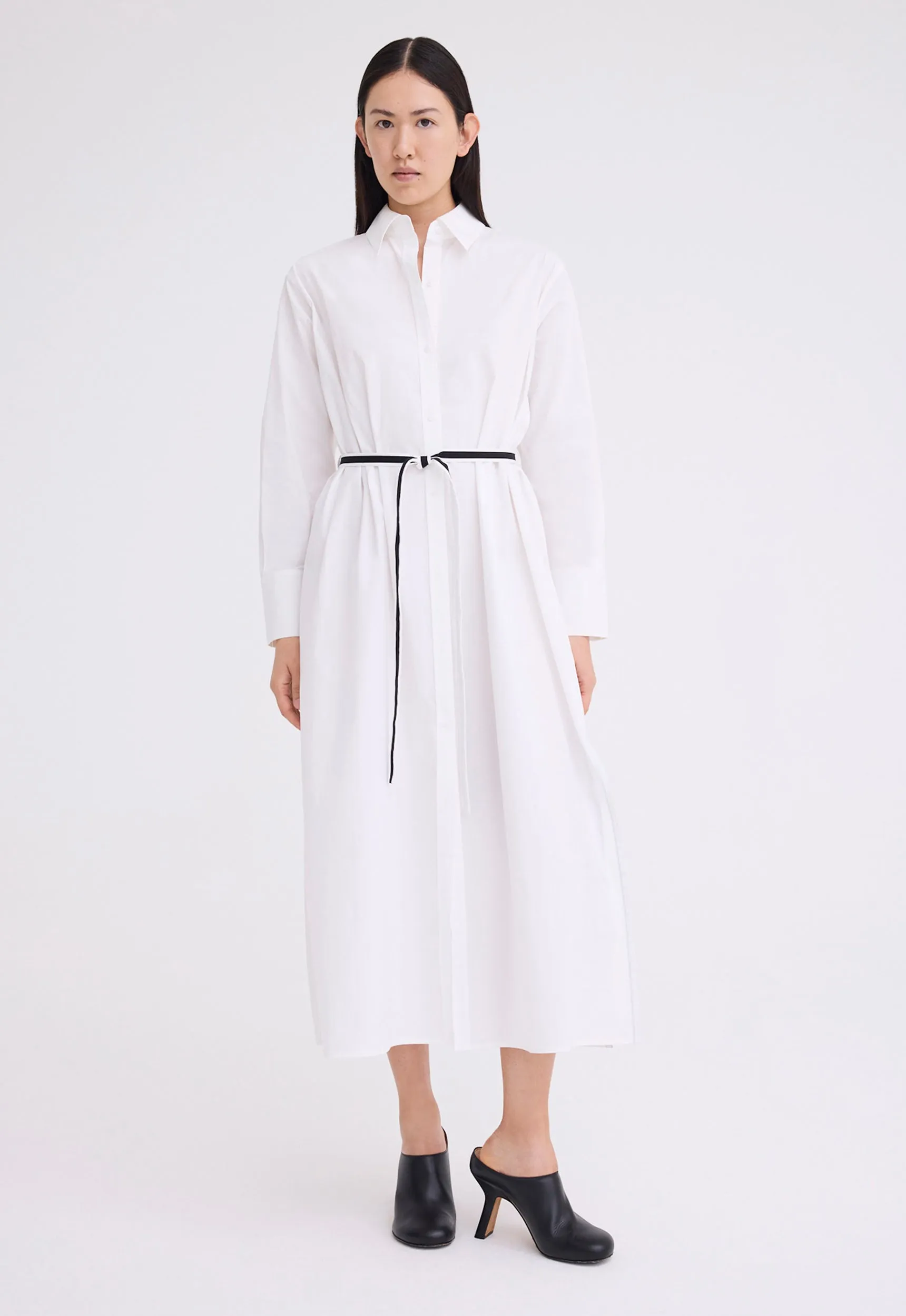 Boundary Cotton Shirt Dress - White/Black