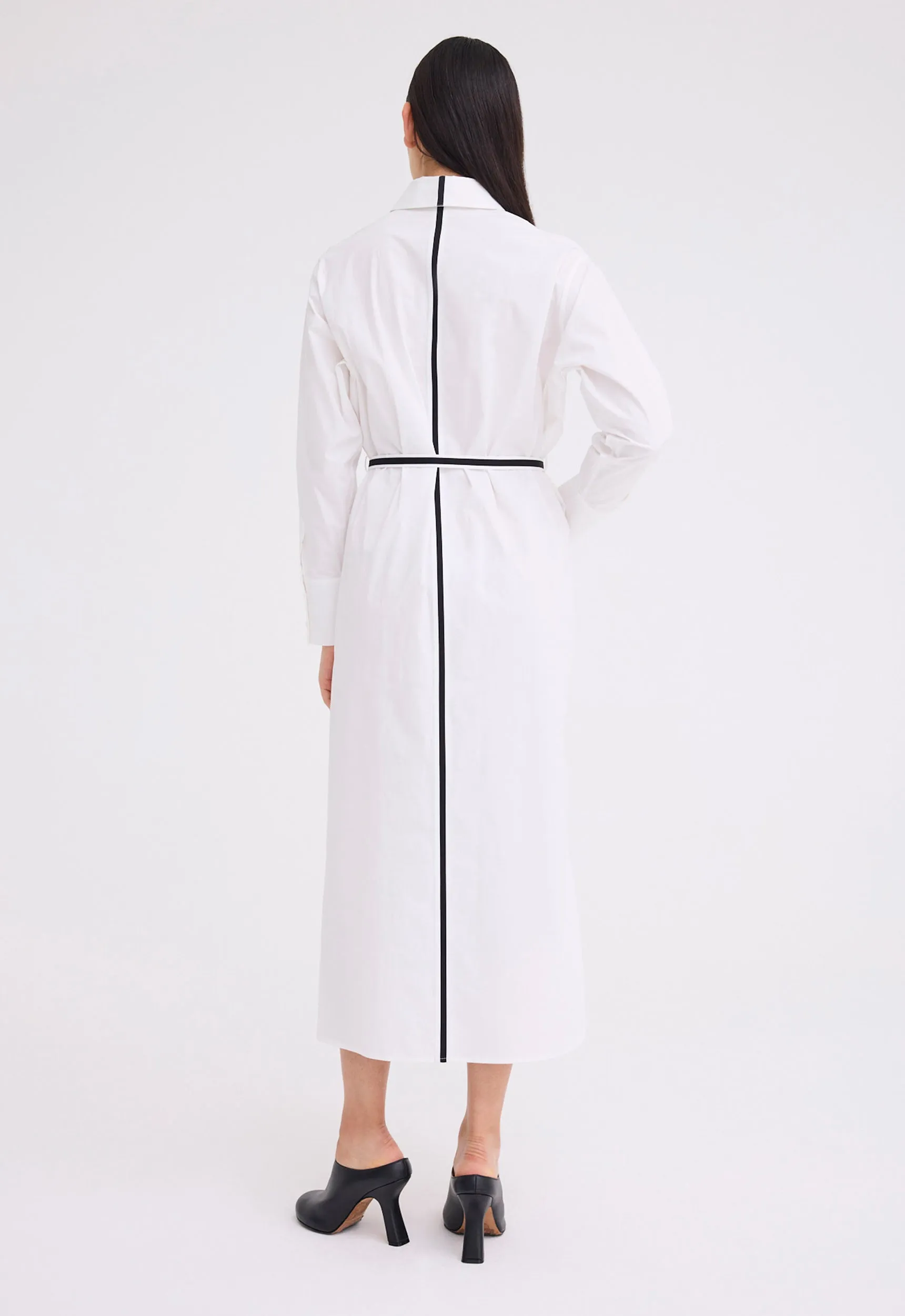 Boundary Cotton Shirt Dress - White/Black