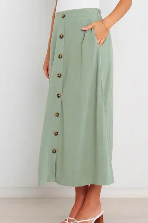 A-Line Long Skirt with Buttoned Pockets