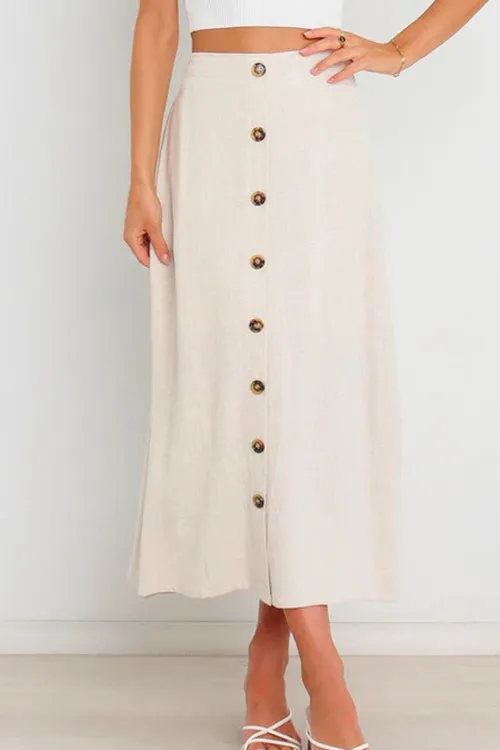 A-Line Long Skirt with Buttoned Pockets