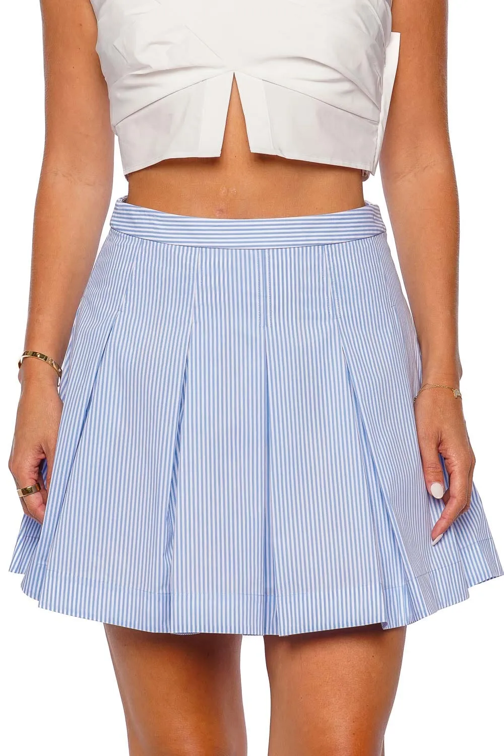 Cal Blue Stripe Pleated Mini Skirt