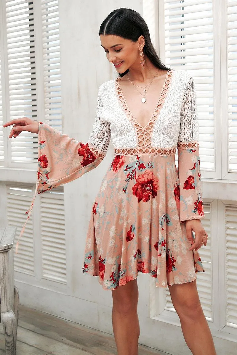 CALLIE’S CROTCHET FLORAL MINI DRESS