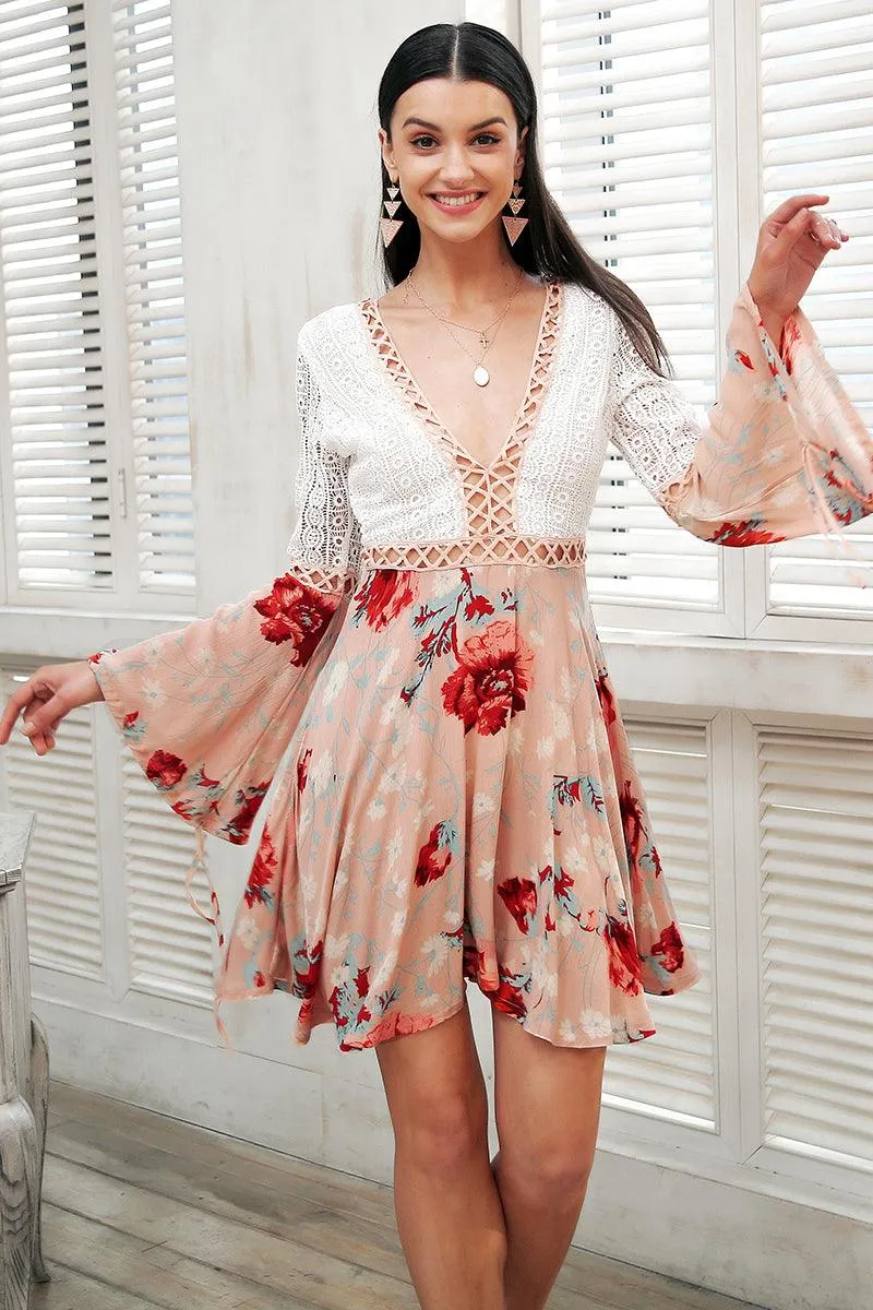 CALLIE’S CROTCHET FLORAL MINI DRESS