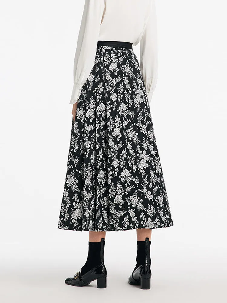 Camellia Jacquard Pleated Women Mamianqun With Bottomed Skirt