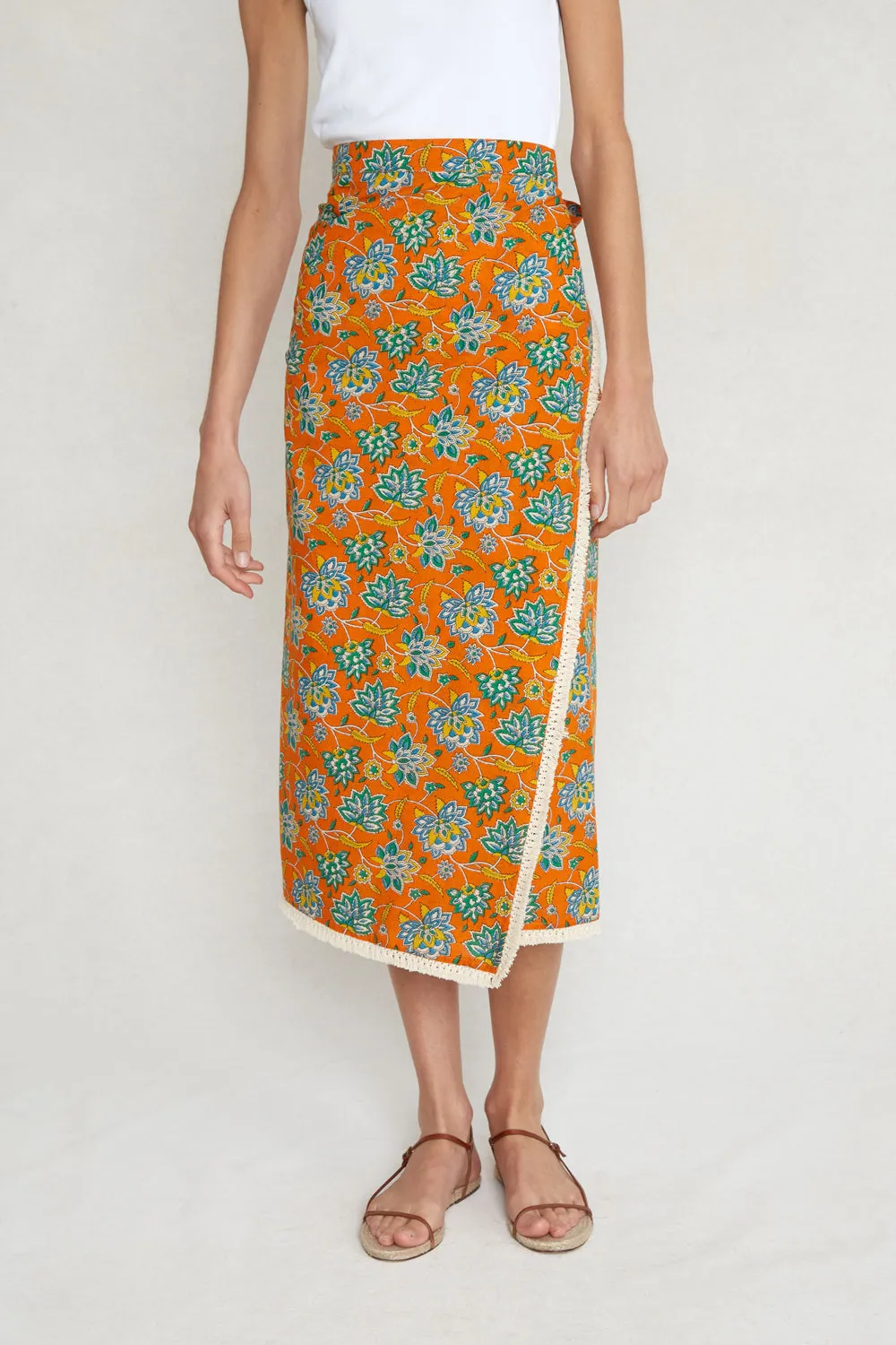 Camellia Wrap Skirt Tangelo