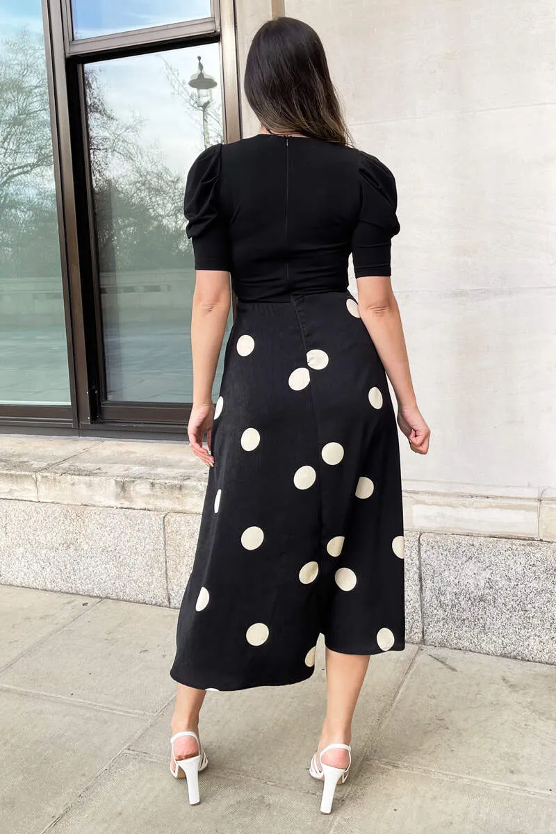 Caroline Black and Cream Polka Dot 2 in 1 Midi Dress