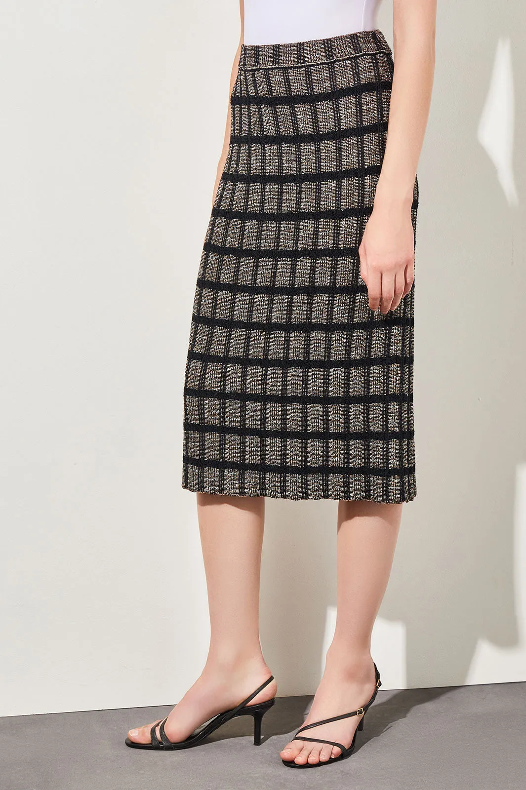 Check Tweed Knit Pencil Skirt