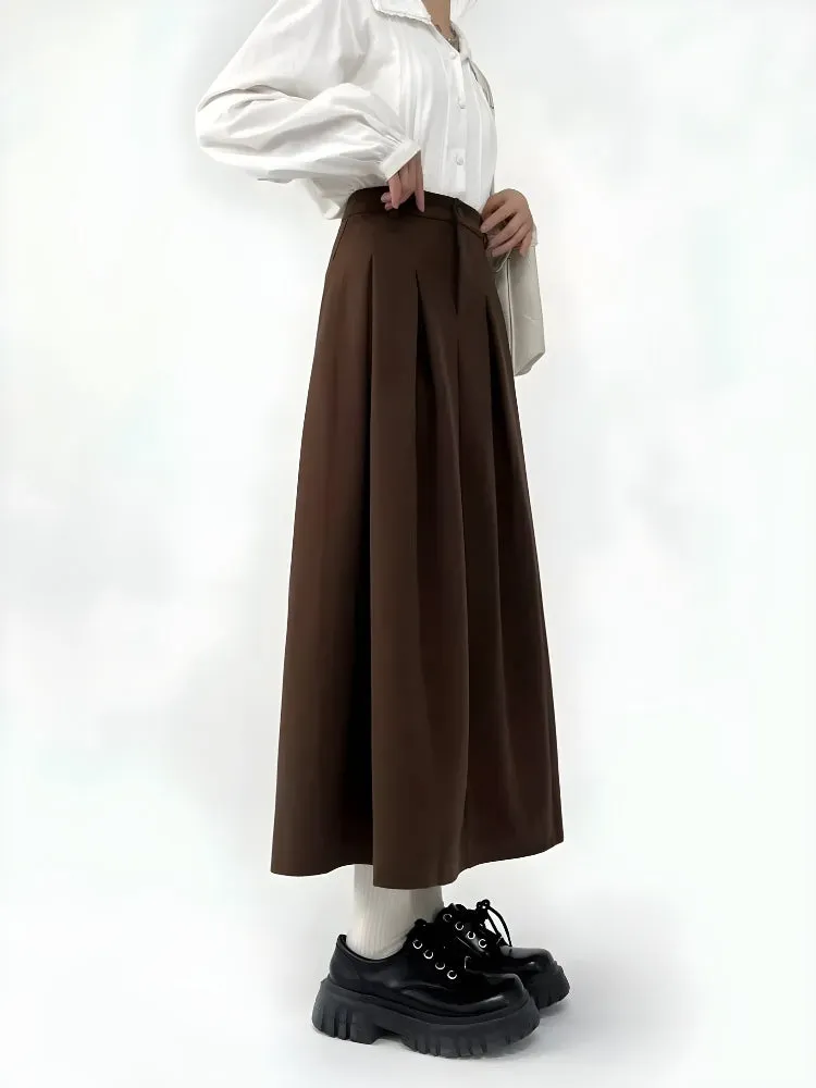 Dark Academia Pleated Midi Skirt