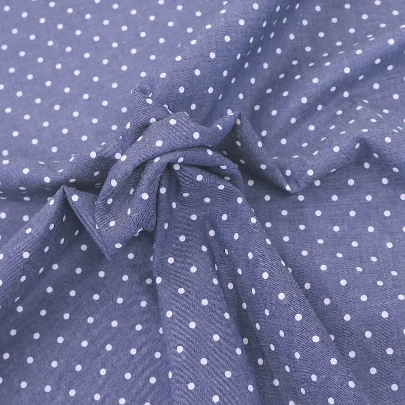 Dressmaking Cotton Indigo Dyed Chambray - Blue - White Spot