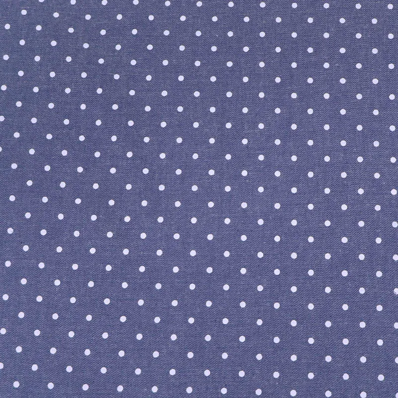 Dressmaking Cotton Indigo Dyed Chambray - Blue - White Spot