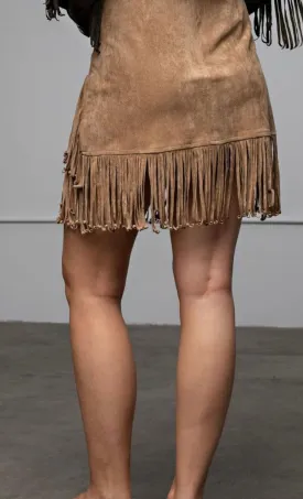 Easel Faux Khaki Suede Fringe Skirt