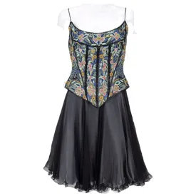 EAVIS & BROWN 1990s Floral & Peacock Corset, Chiffon Skirt