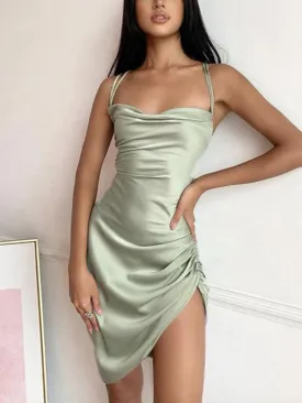 Elegant Satin Suspender Slim-fit Dress Short