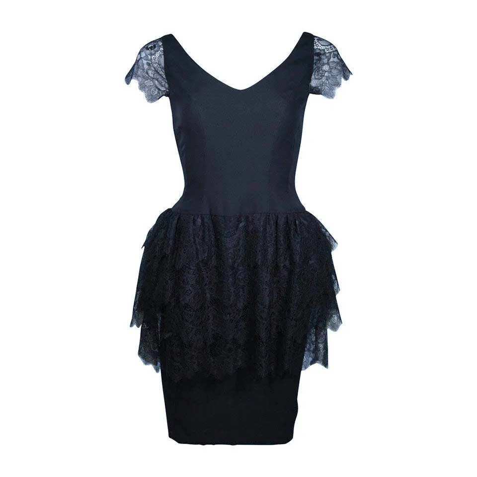 ELIZABETH MASON COUTURE Fitted Silk and Lace Cocktail Dress