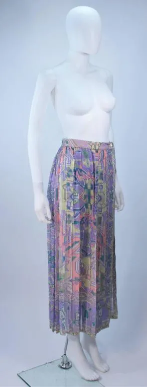 EMANUEL UNGARO Sheer Patterned Pleated Skirt Size 4