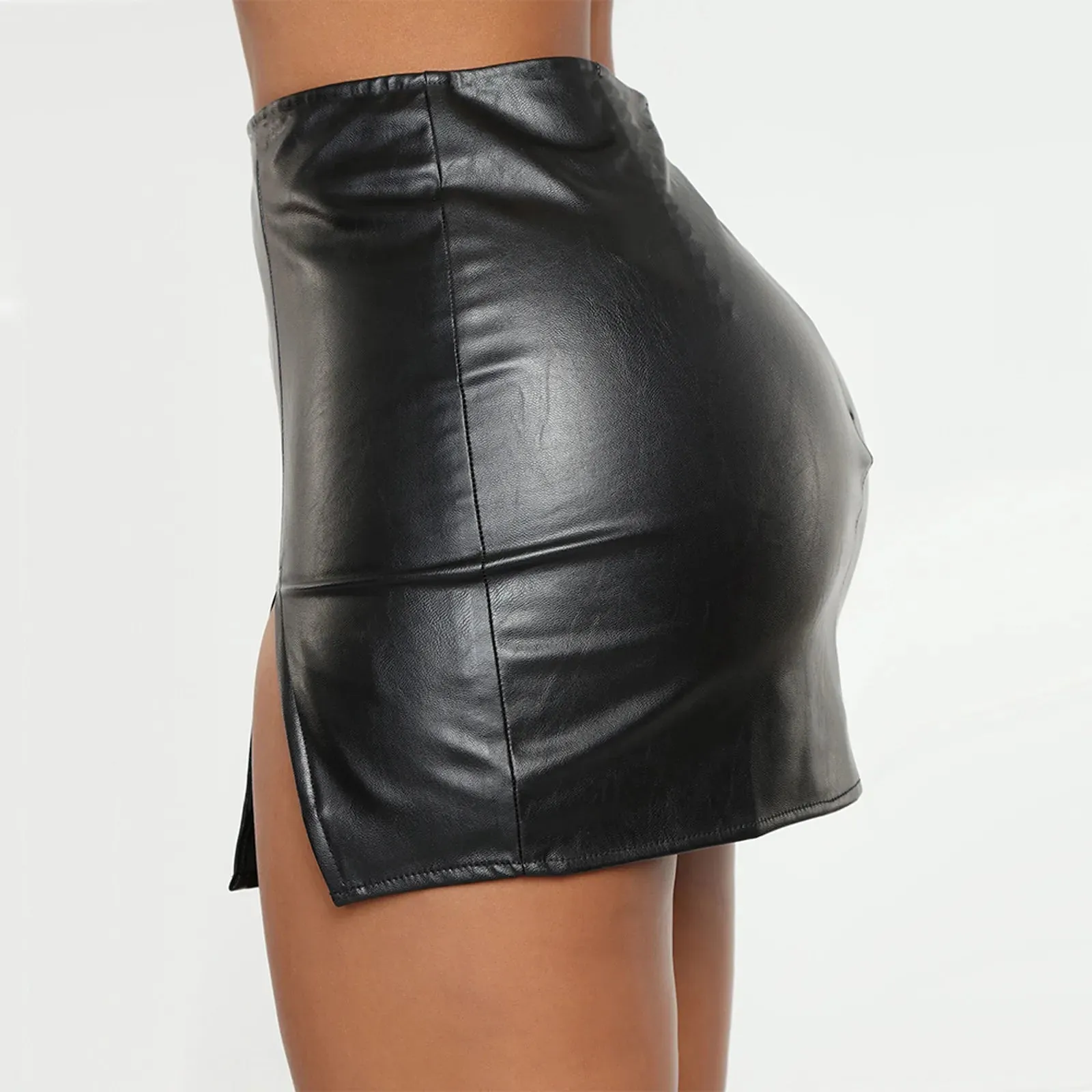 Fashionable Pure Color Sexy PU Leather Mini Hip Skirt Bottom