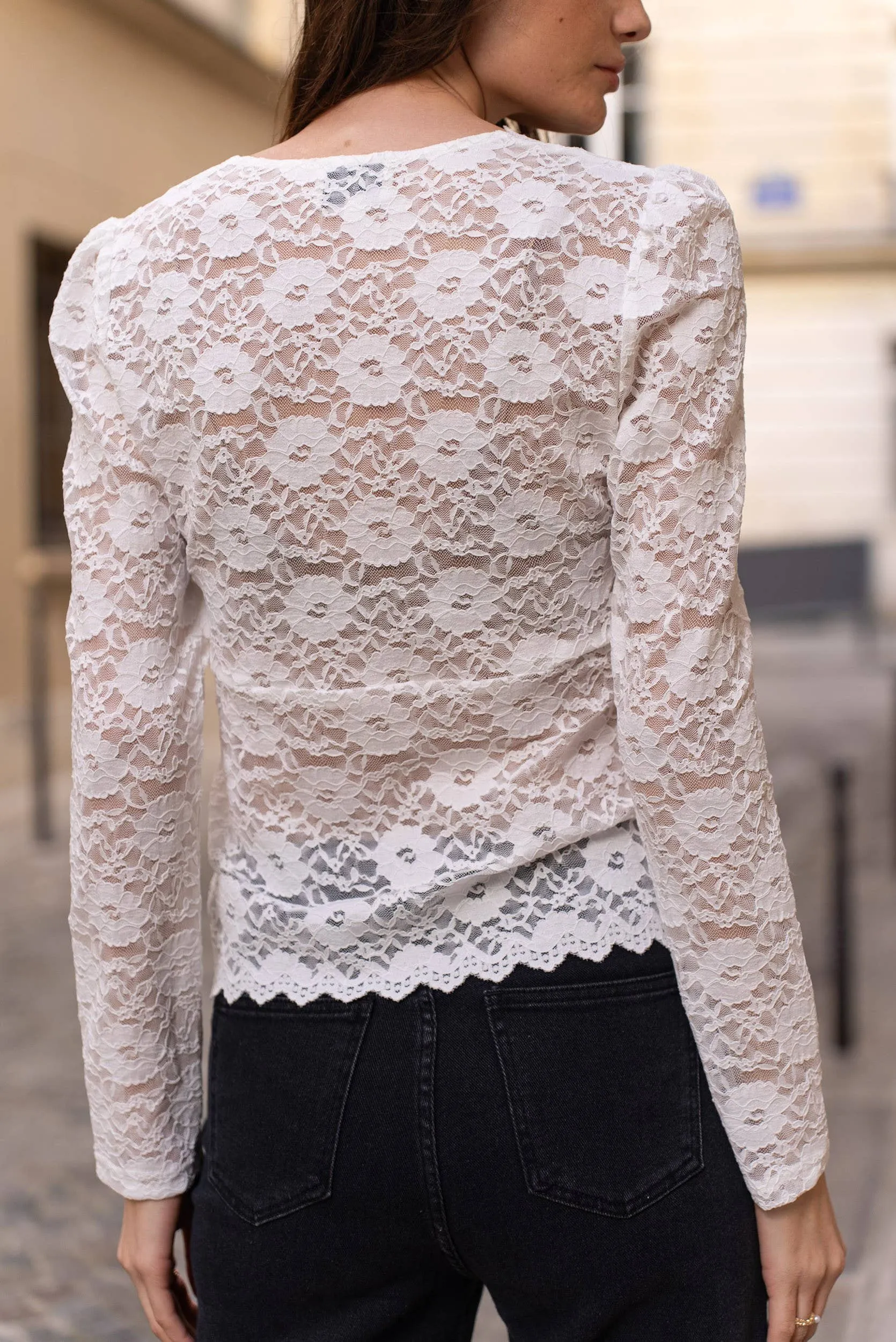 Floral Lace Top with Buttons at Bourbon Cowgirl