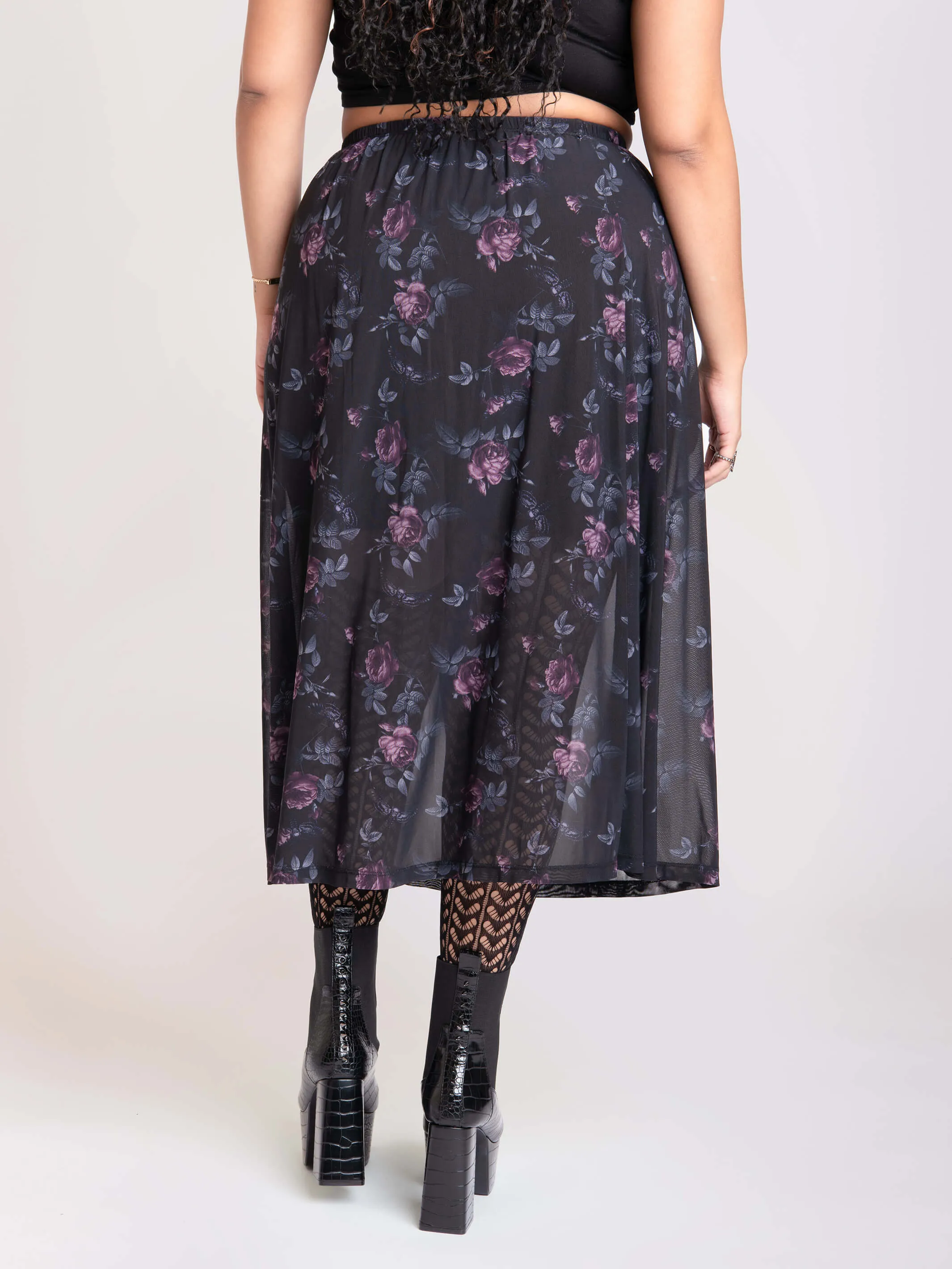 Floral Mesh Midi Skirt