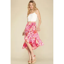 Floral Print Woven Wrap Midi Skirt