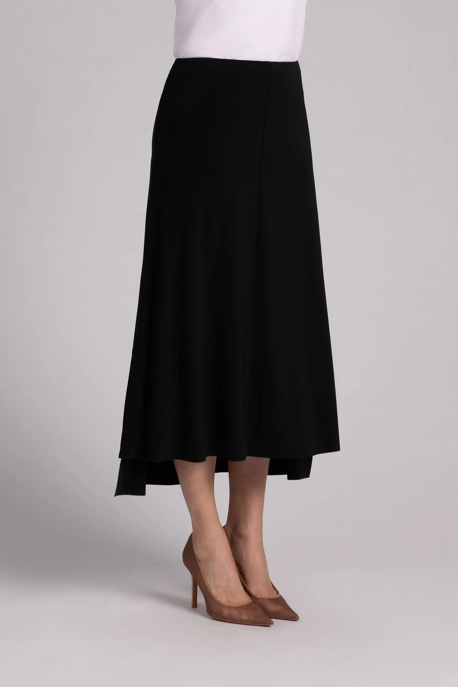 Flounce A-Line Midi Skirt | Black