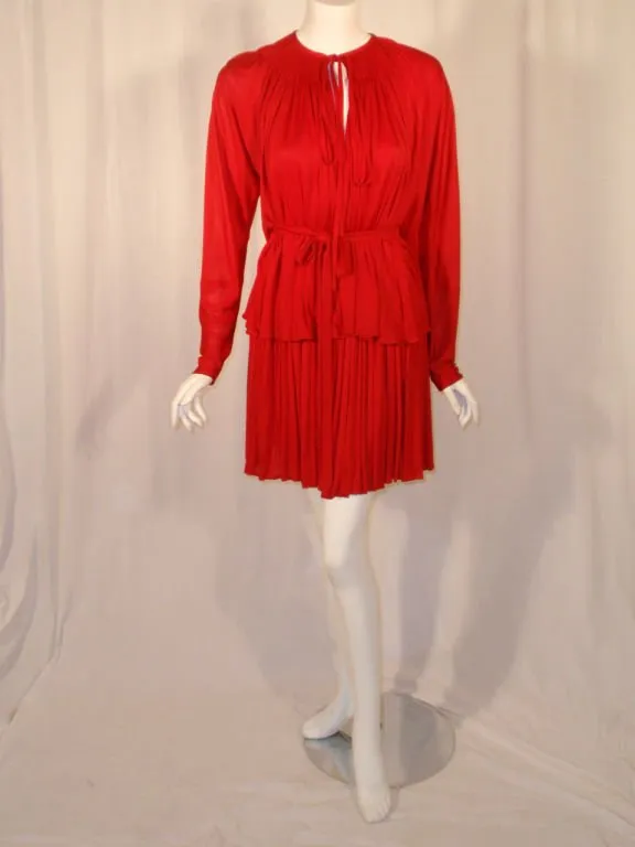 GEOFFREY BEENE Red Jersey Knit 3 Pc Skirt, Top, and Wrap Ensemble