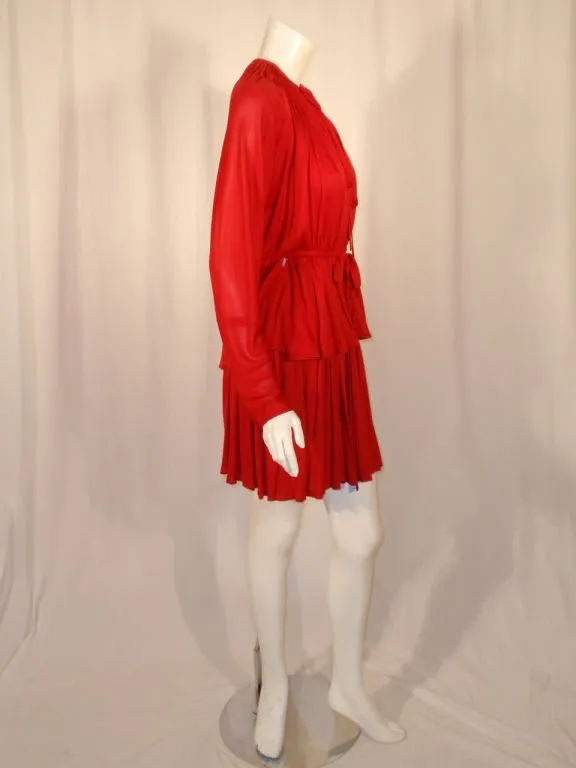 GEOFFREY BEENE Red Jersey Knit 3 Pc Skirt, Top, and Wrap Ensemble