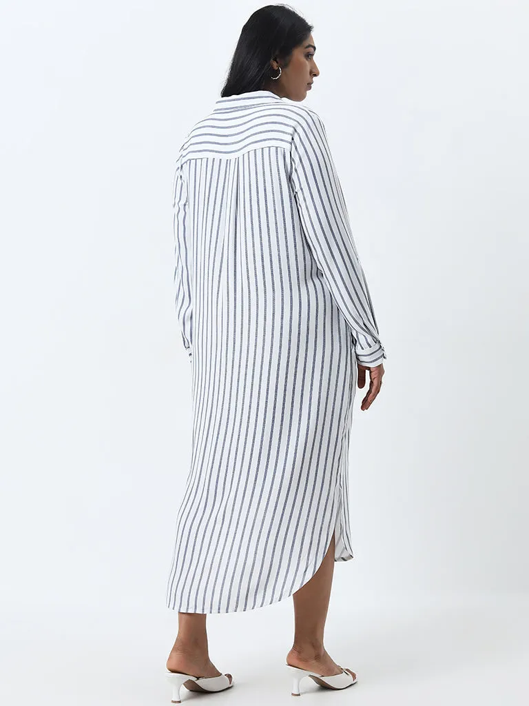 Gia Blue Stripe Patterned Cotton Shirt Dress