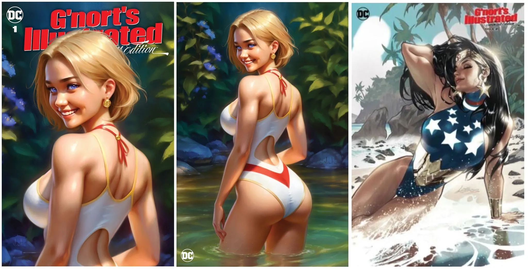 GNORT'S ILLUSTRATED 1 WILL JACK POWER GIRL SWIM SUIT VARIANTS