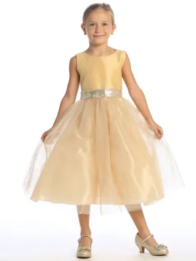 Gold Flower Girl Dress w/ shantung & sparkle tulle with sequins