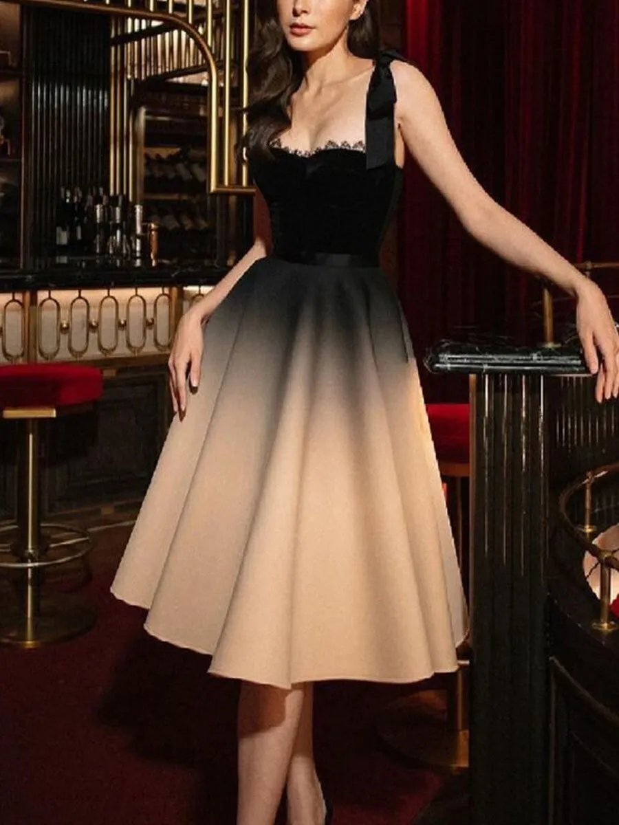 Gradient Color Suspender Dinner Gown