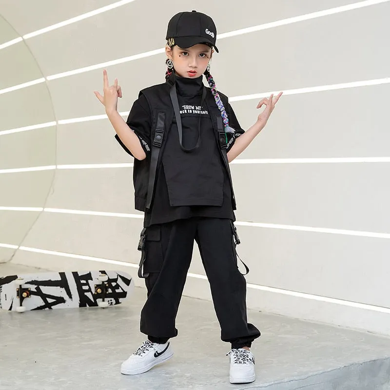 #H0043 Black  Hip Hop T Shirt -Vest Tactical Cargo Pants