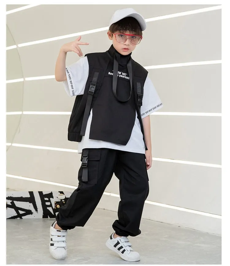 #H0043 Black  Hip Hop T Shirt -Vest Tactical Cargo Pants