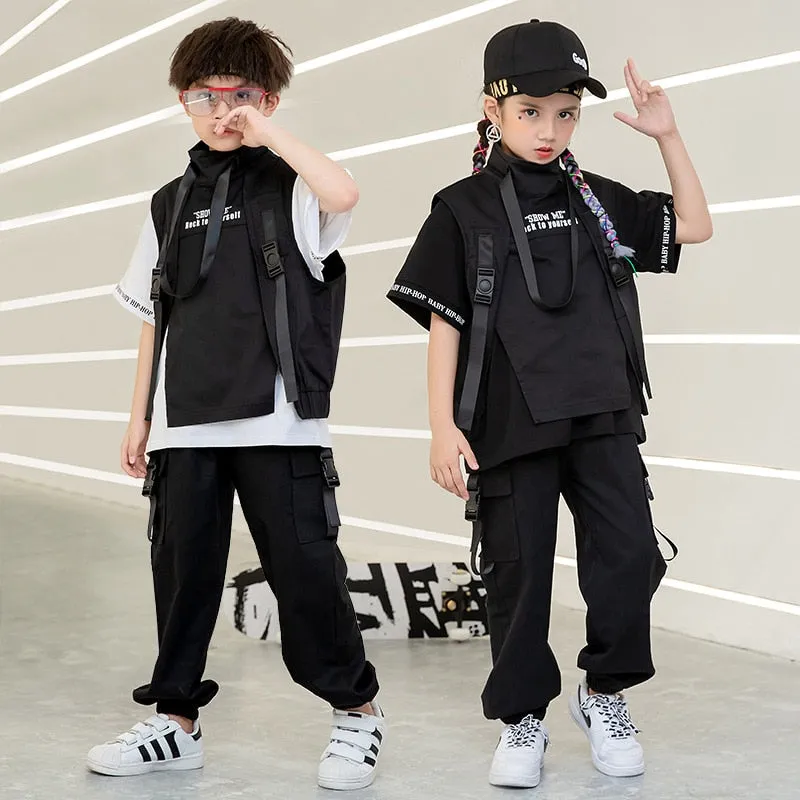 #H0043 Black  Hip Hop T Shirt -Vest Tactical Cargo Pants