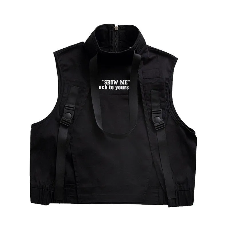 #H0043 Black  Hip Hop T Shirt -Vest Tactical Cargo Pants