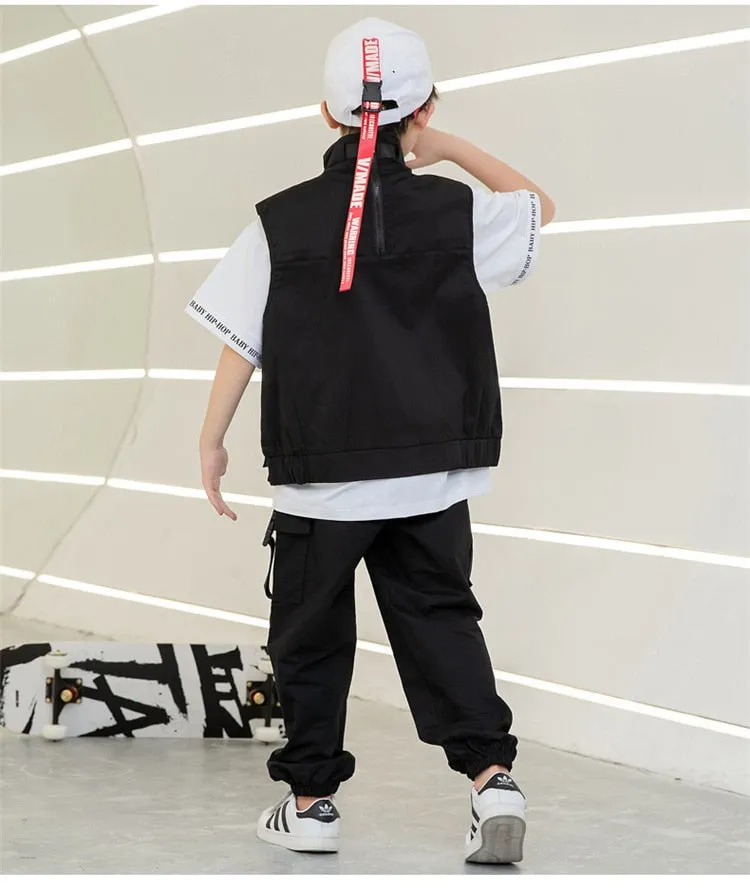 #H0043 Black  Hip Hop T Shirt -Vest Tactical Cargo Pants