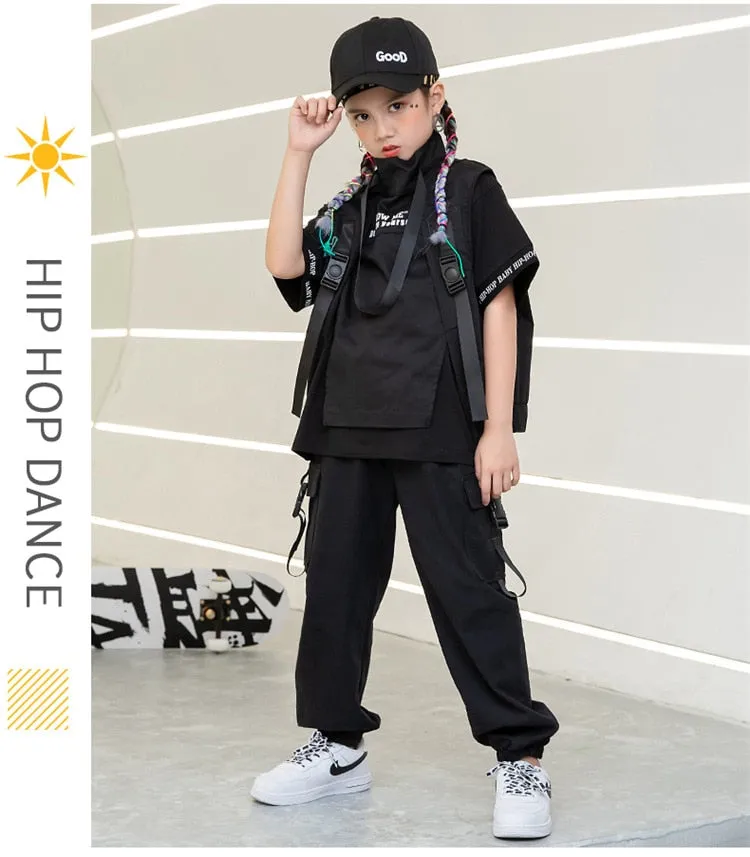 #H0043 Black  Hip Hop T Shirt -Vest Tactical Cargo Pants