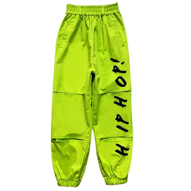 #H5299 Girls Hip Hop -Jazz -Street Costume- Lattice Tophip- Fluorescent Green Pants