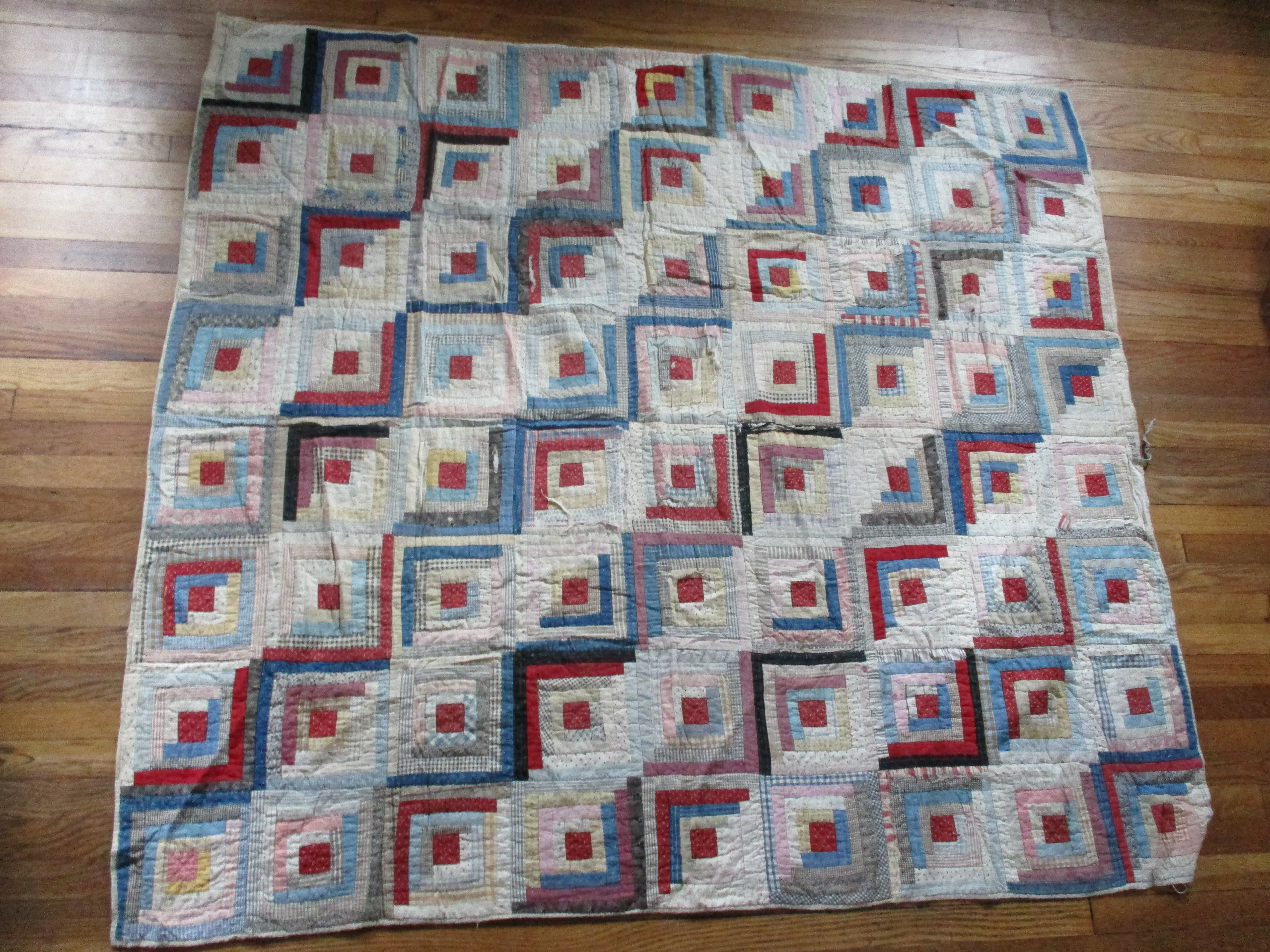 Handmade Vintage Antique AMISH QUILT Blanket Throw Bedspread 77" Multi