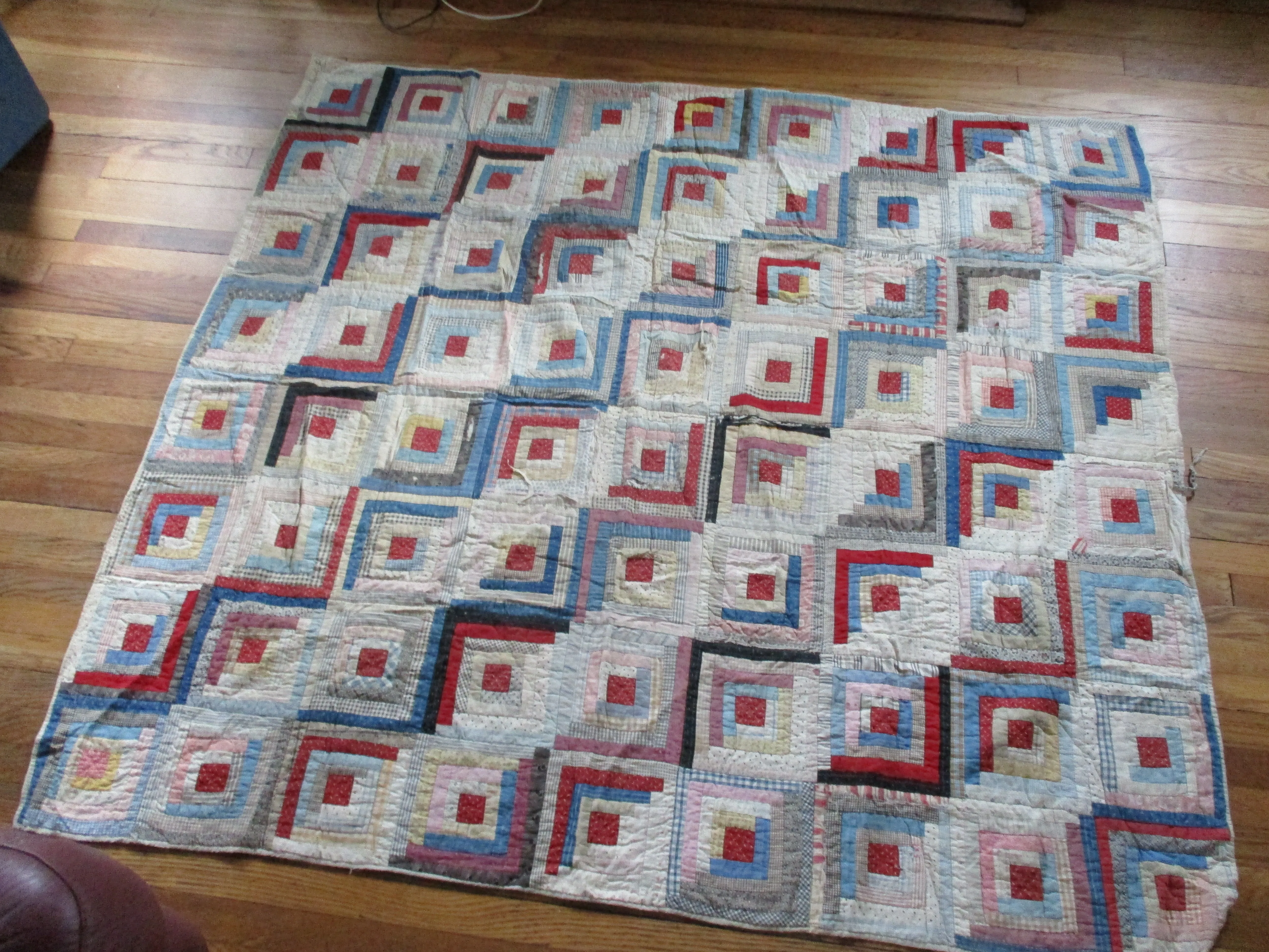 Handmade Vintage Antique AMISH QUILT Blanket Throw Bedspread 77" Multi