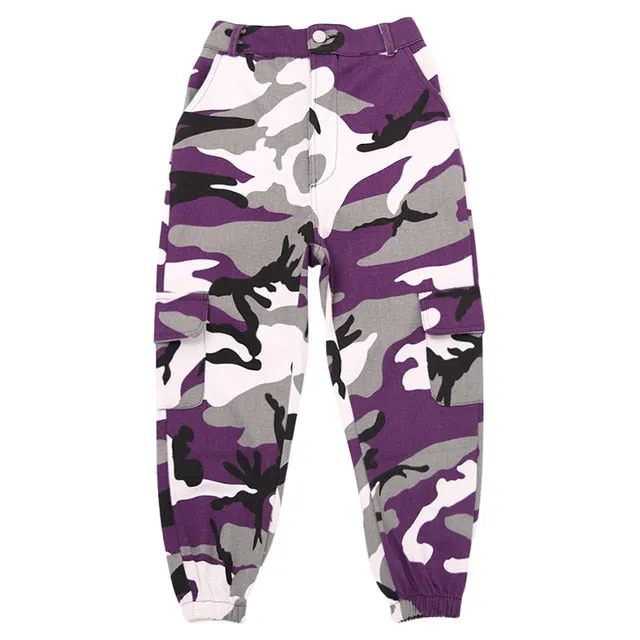 #HH456 Hip Hop Costume-Purple Long Sleeve Tops- Camouflage Pants- Black Vest