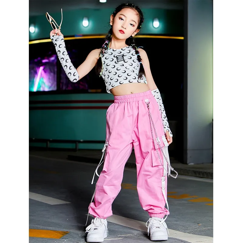 #HH8317 Hip-Hop Street Dance - Girl Sets- K-pop Outfit Crop Tops Cargo Pants